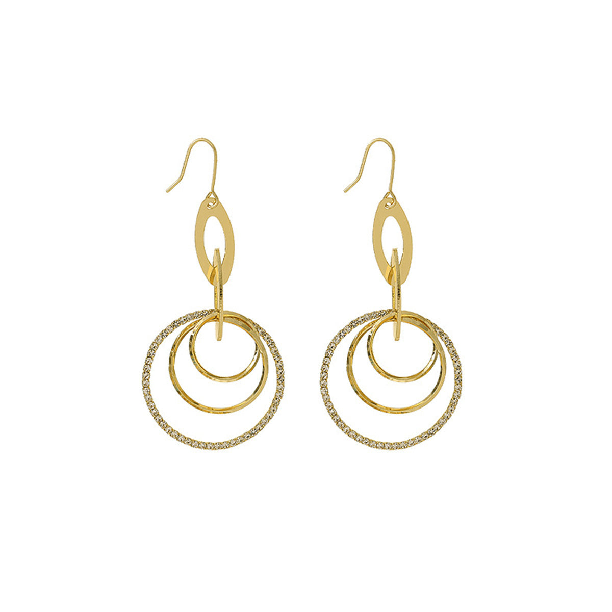 Cubic Zirconia and 18K Gold-Plated Pav¨¦ Stacked Circle Trio Drop Earrings, gold drop earrings for women, front view