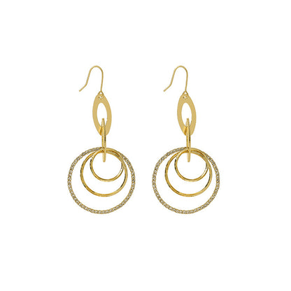 Cubic Zirconia and 18K Gold-Plated Pav¨¦ Stacked Circle Trio Drop Earrings, gold drop earrings for women, front view