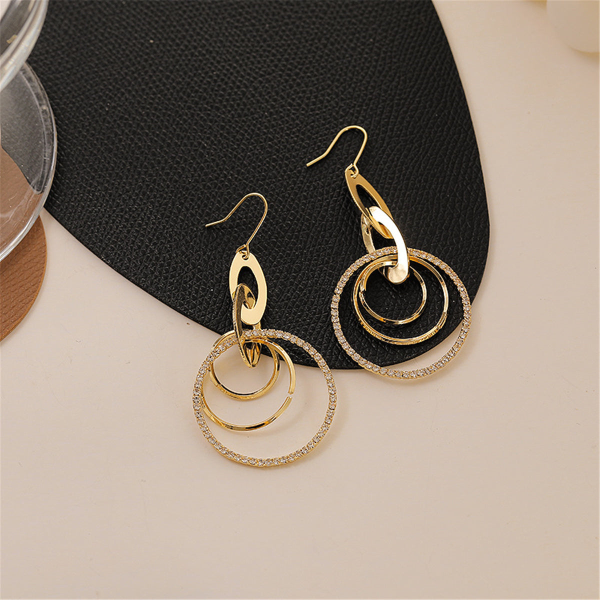 Cubic Zirconia and 18K Gold-Plated Pav¨¦ Stacked Circle Trio Drop Earrings, gold drop earrings for women, styled look