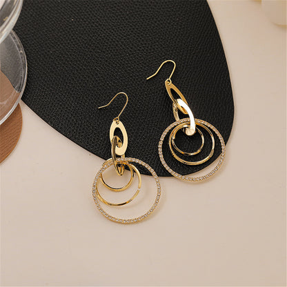 Cubic Zirconia and 18K Gold-Plated Pav¨¦ Stacked Circle Trio Drop Earrings, gold drop earrings for women, styled look