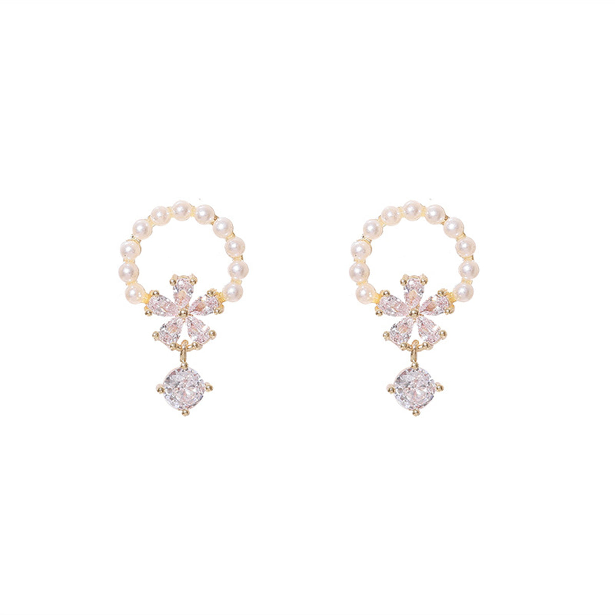Crystal & Pearl 18K Gold-Plated Flower Drop Earrings
