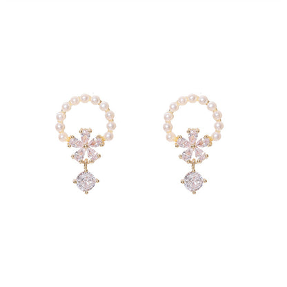 Crystal & Pearl 18K Gold-Plated Flower Drop Earrings