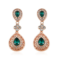 Green Crystal & 18k Rose Gold-Plated Milgrain Teardrop Earrings - streetregion