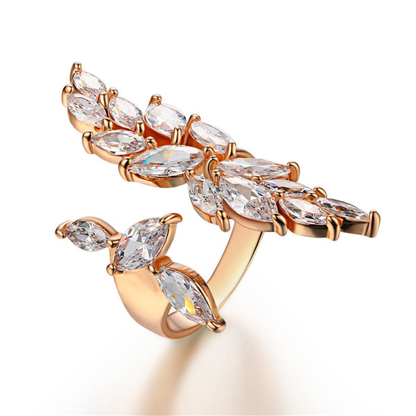 Crystal & 18k Rose Gold-Plated Angel's Wing Open Ring - streetregion