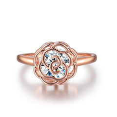 Crystal & 18k Rose Gold-Plated Camellia Ring - streetregion