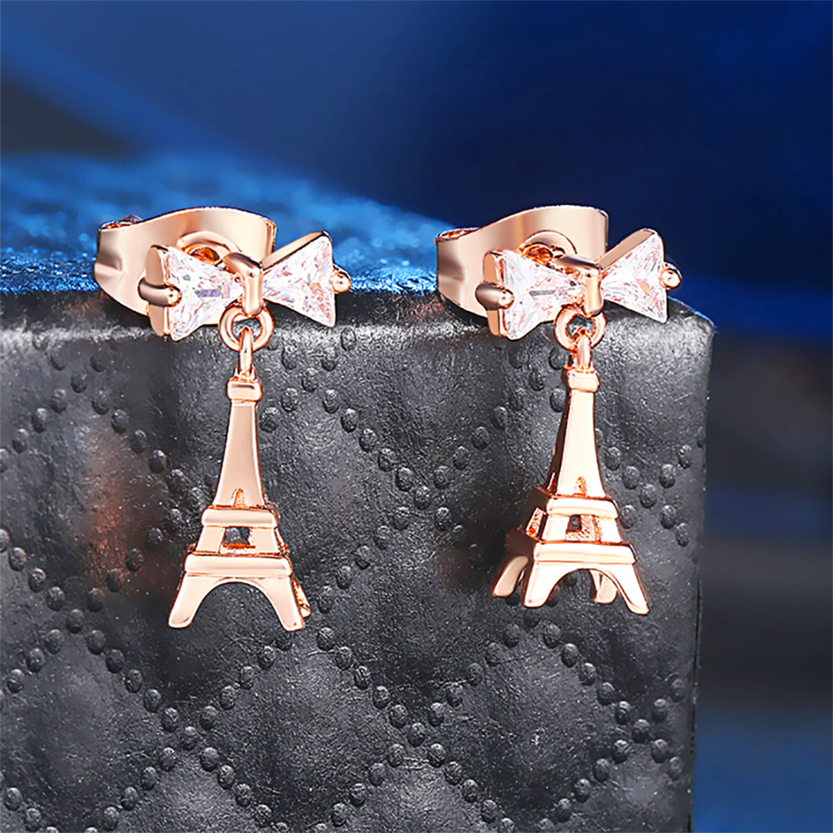 Crystal & 18K Rose Gold-Plated Eiffel Tower Drop Earrings