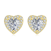 Crystal & Cubic Zirconia 18k Gold-Plated Heart Halo Stud Earrings