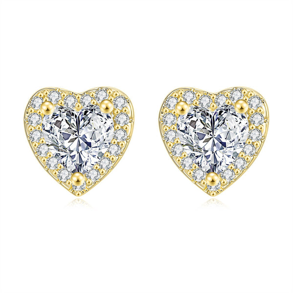 Crystal & Cubic Zirconia 18k Gold-Plated Heart Halo Stud Earrings