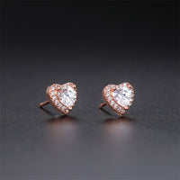 Crystal & Cubic Zirconia 18k Rose Gold-Plated Heart Halo Stud Earrings