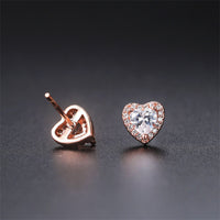 Crystal & Cubic Zirconia 18k Rose Gold-Plated Heart Halo Stud Earrings