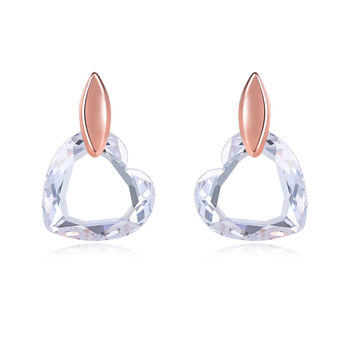 Clear Crystal and 18K Rose Gold-Plated Heart Drop Earrings, rose gold drop earrings for women, front view