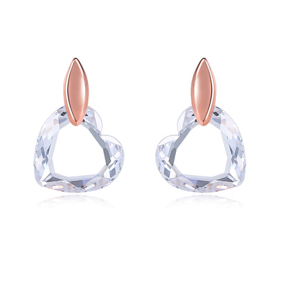 Clear Crystal and 18K Rose Gold-Plated Heart Drop Earrings, rose gold drop earrings for women, front view