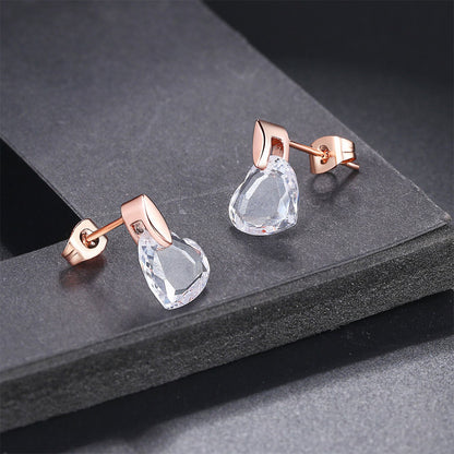 Clear Crystal and 18K Rose Gold-Plated Heart Drop Earrings, rose gold drop earrings for women, detail close-up