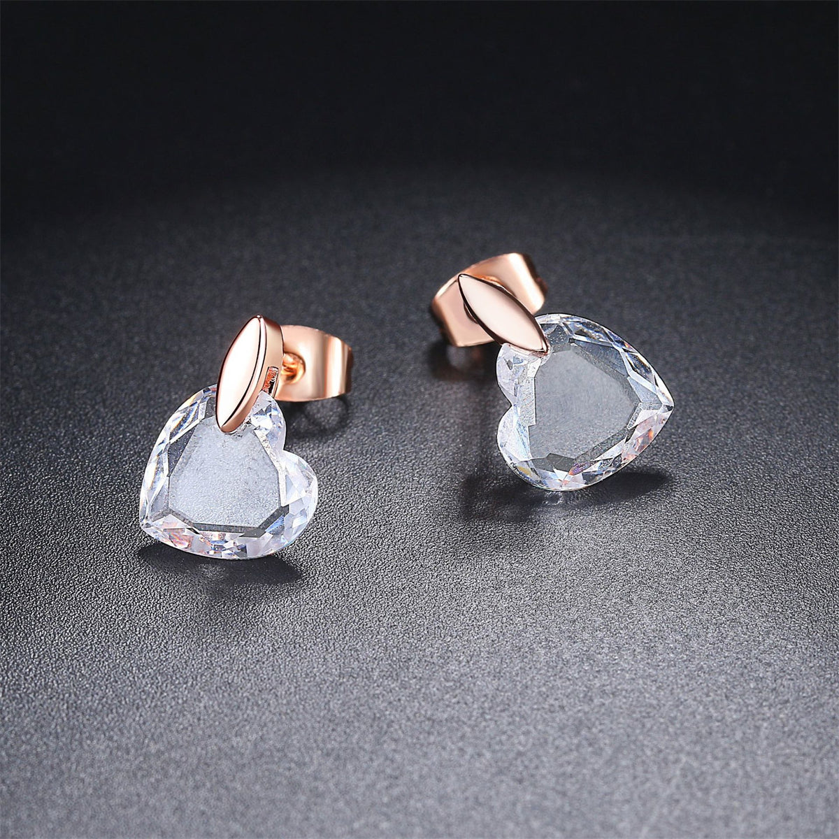 Clear Crystal and 18K Rose Gold-Plated Heart Drop Earrings, rose gold drop earrings for women, lifestyle look