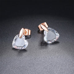 Clear Crystal & 18K Rose Gold-Plated Heart Drop Earrings