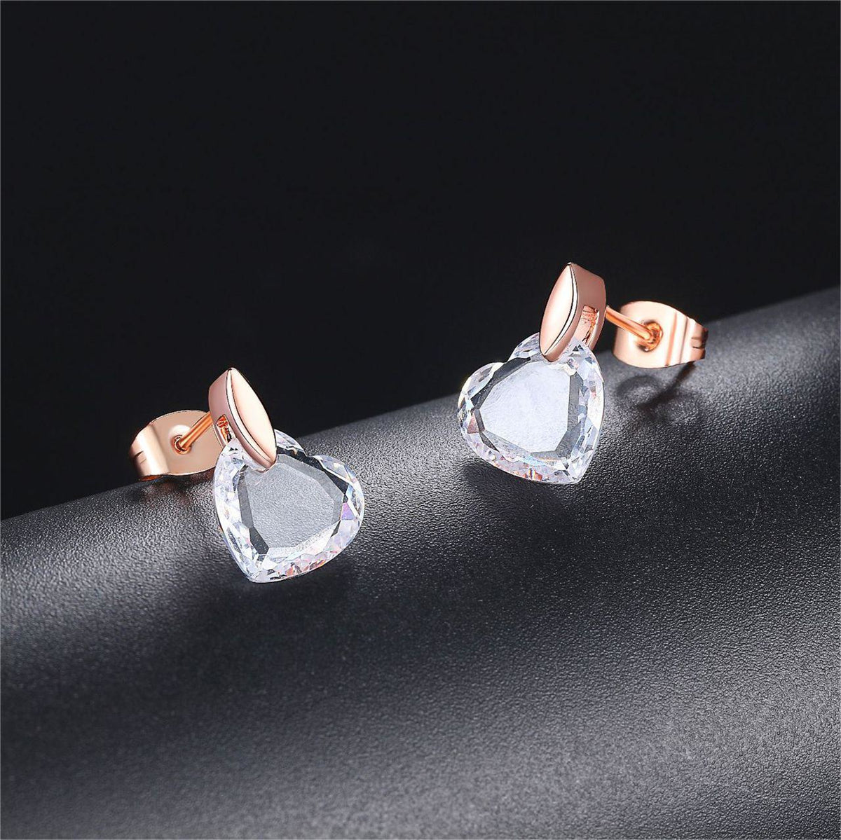 Clear Crystal & 18K Rose Gold-Plated Heart Drop Earrings