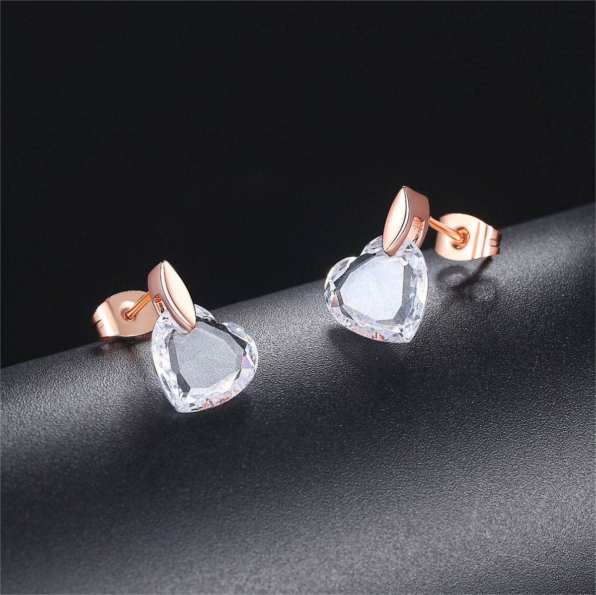 Clear Crystal and 18K Rose Gold-Plated Heart Drop Earrings, rose gold drop earrings for women, styled look