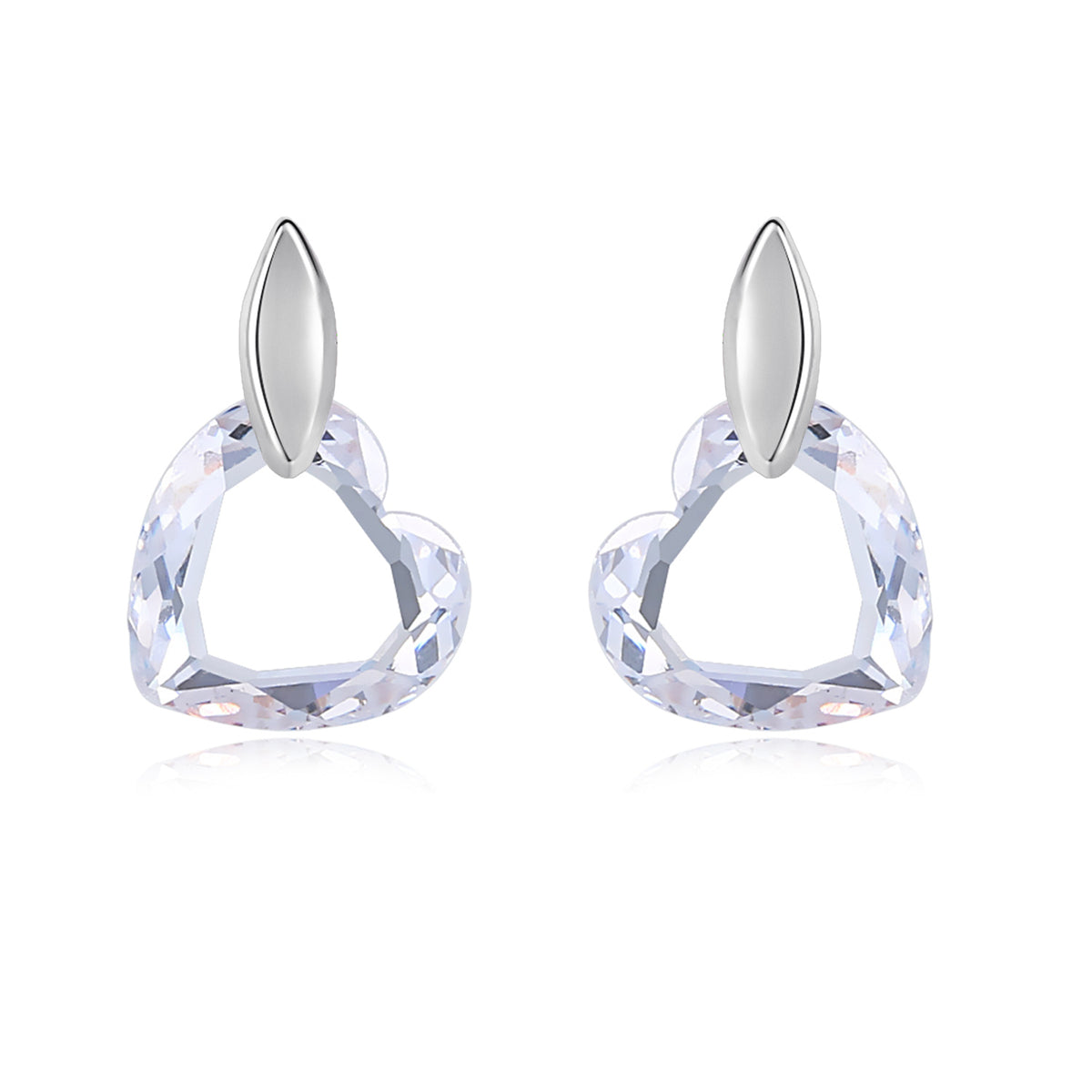 Clear Crystal & Silver-Plated Heart Drop Earrings