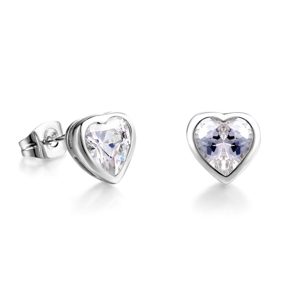 Crystal & Silver-Plated Heart Stud Earrings
