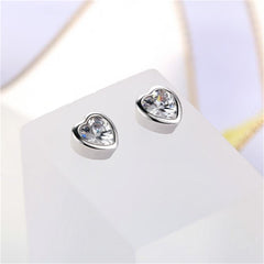 Crystal & Silver-Plated Heart Stud Earrings