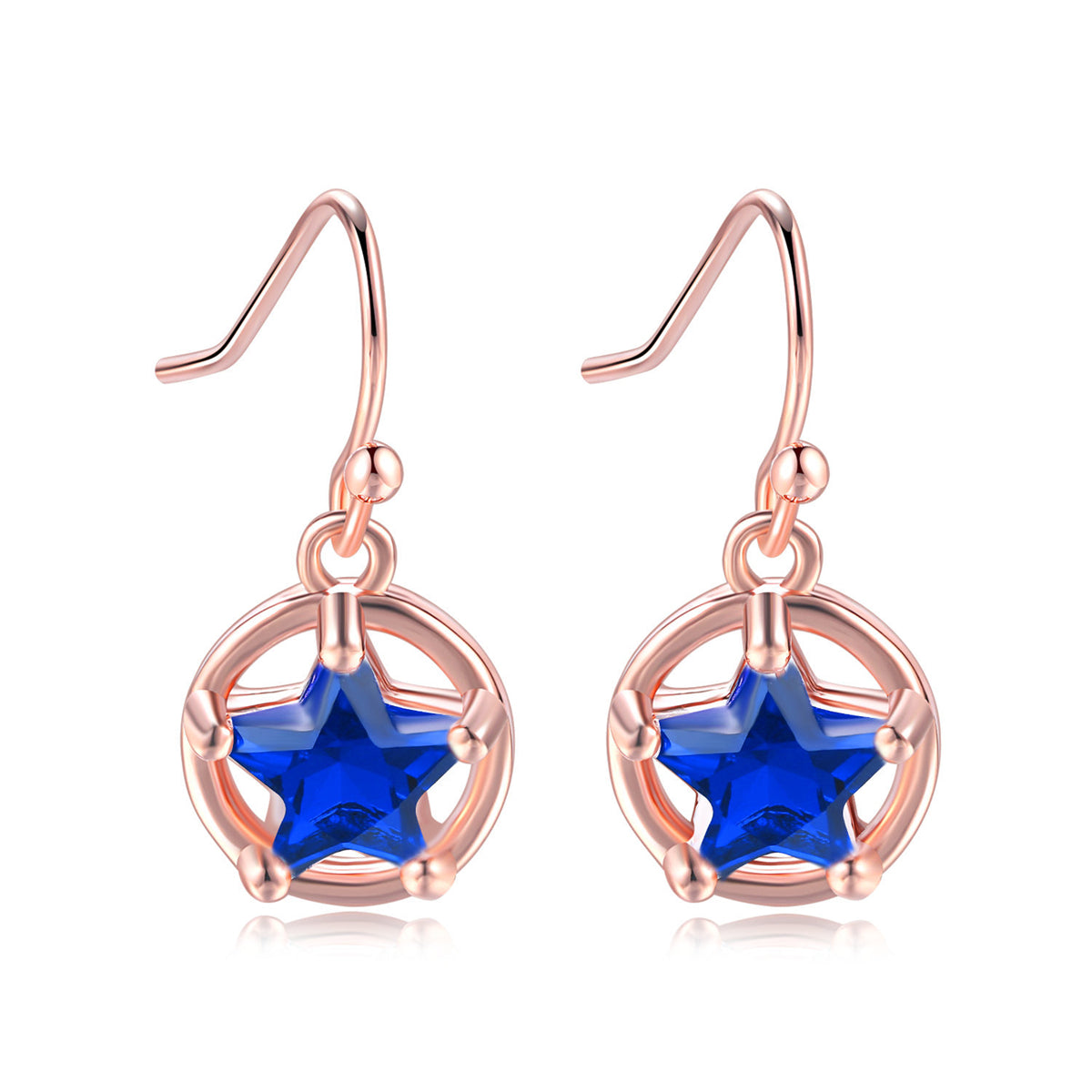 Blue Crystal & 18K Rose Gold-Plated Star Circle Drop Earrings