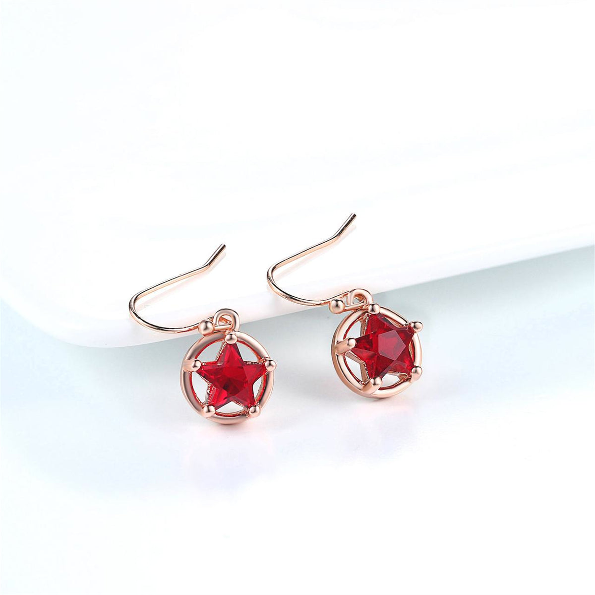 Red Crystal & 18K Rose Gold-Plated Star Circle Drop Earrings