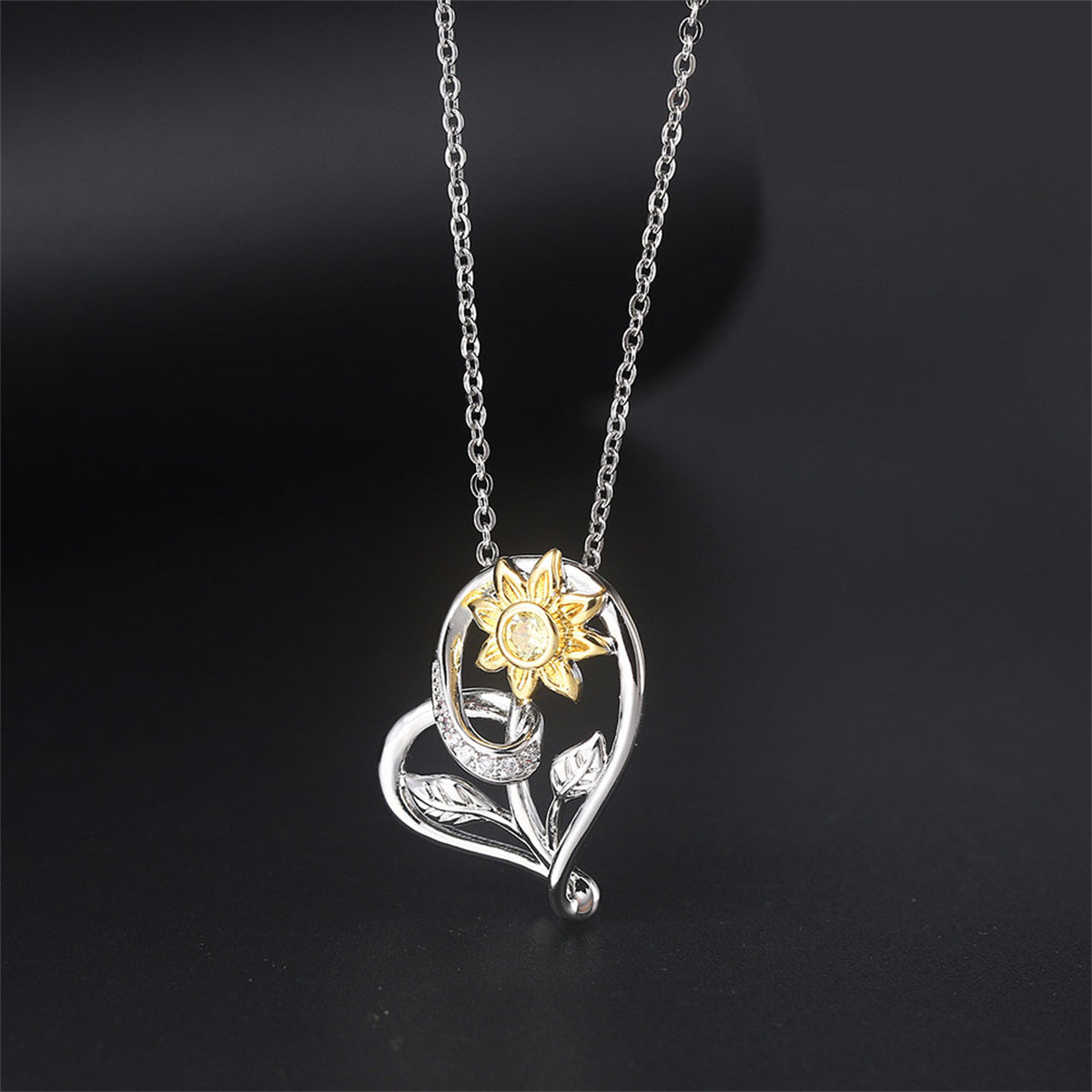 Cubic Zirconia & Two-Tone Mum Heart Pendant Necklace