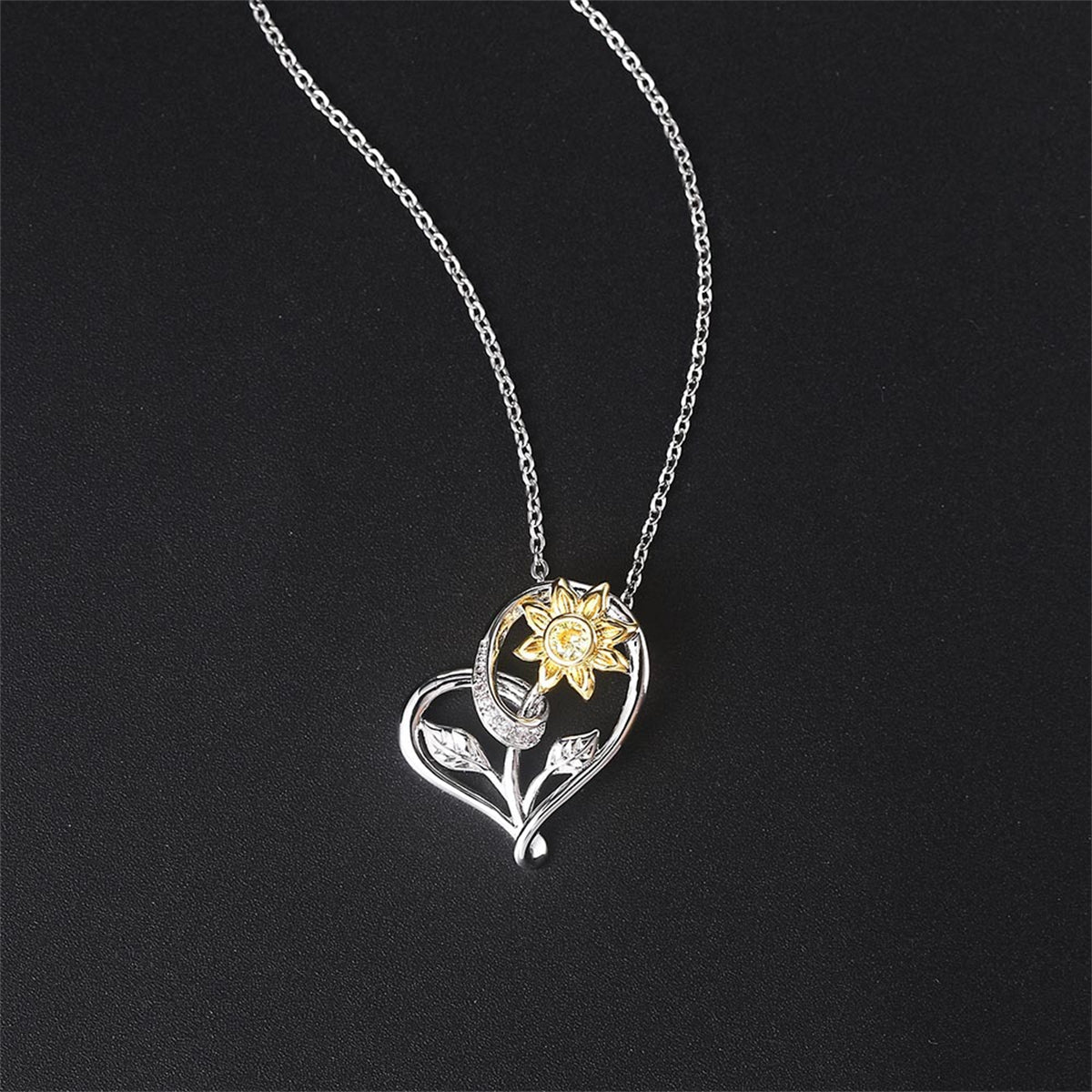 Cubic Zirconia & Two-Tone Mum Heart Pendant Necklace