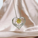 Cubic Zirconia Two-Tone Sunflower Heart Pendant Necklace