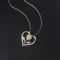 Cubic Zirconia Two-Tone Sunflower Heart Pendant Necklace