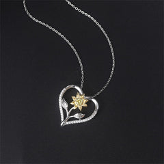 Cubic Zirconia & Two-Tone Sunflower Heart Pendant Necklace