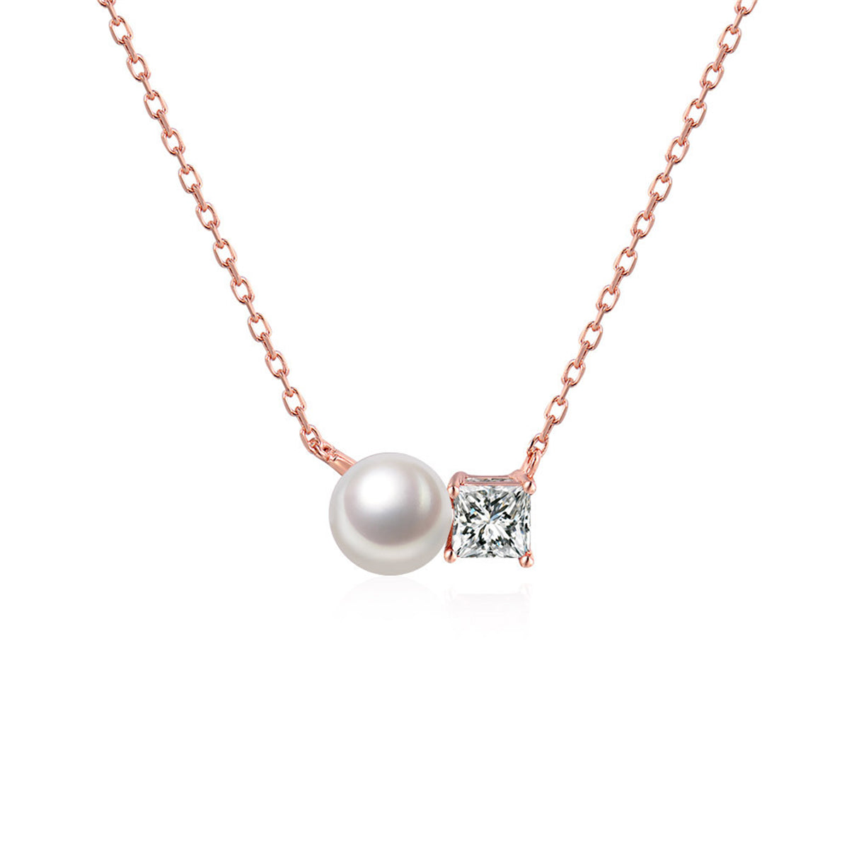 Crystal and Pearl 18K Rose Gold-Plated Pendant Necklace, rose gold pendant necklace for women, botanical inspired, front view