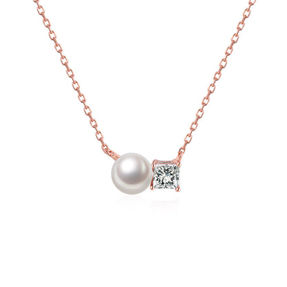 Crystal and Pearl 18K Rose Gold-Plated Pendant Necklace, rose gold pendant necklace for women, botanical inspired, front view