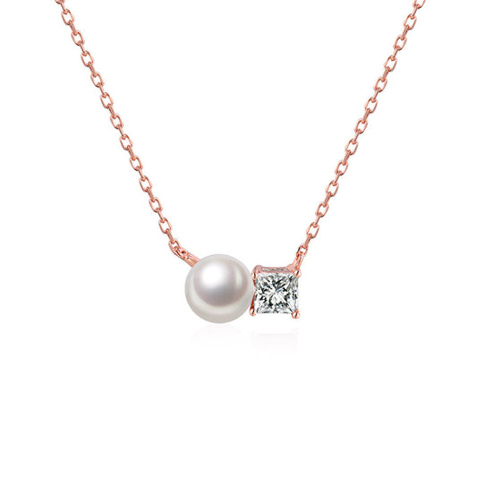 Crystal and Pearl 18K Rose Gold-Plated Pendant Necklace, rose gold pendant necklace for women, botanical inspired, front view