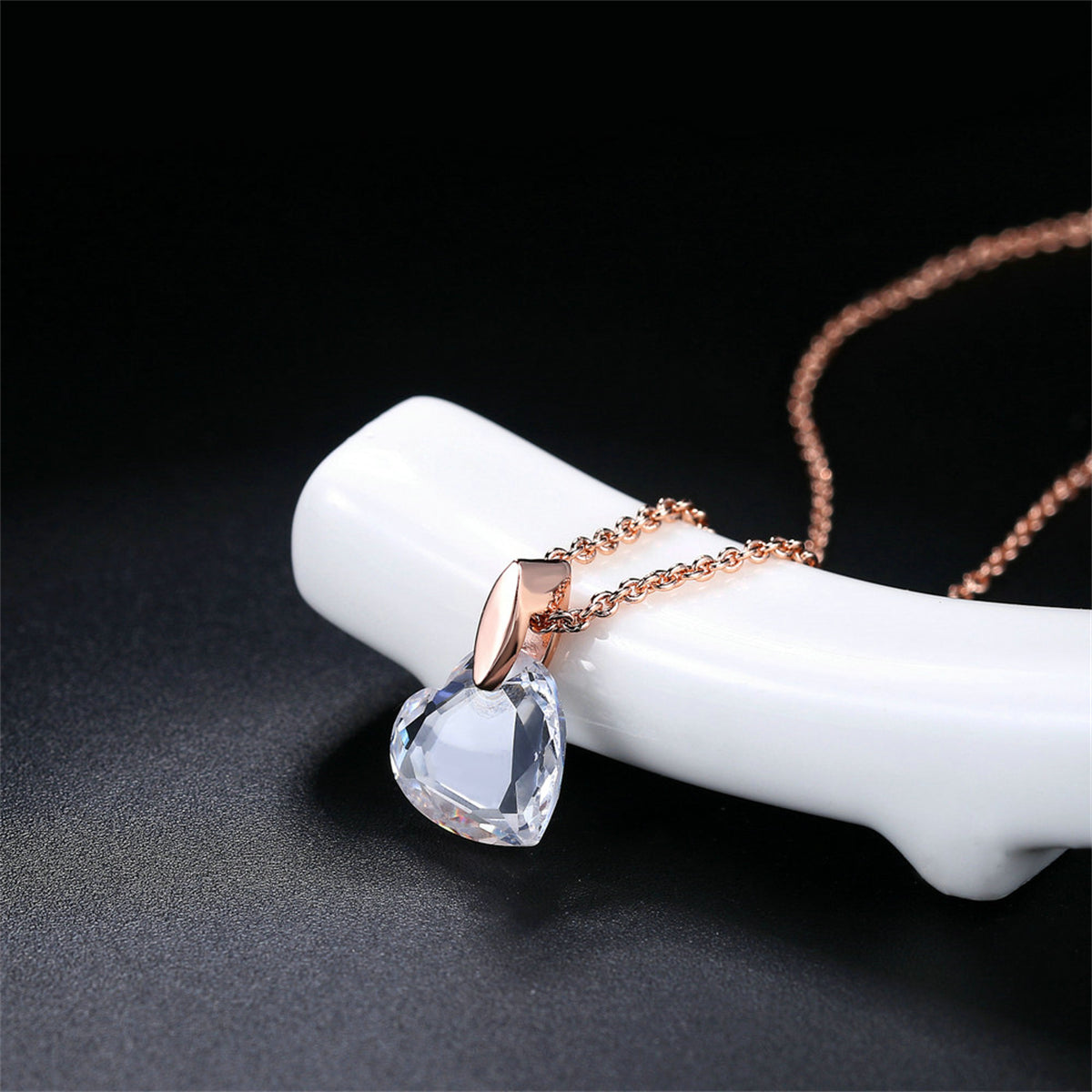 Crystal and 18K Rose Gold-Plated Heart Pendant Necklace, rose gold pendant necklace for women, front view