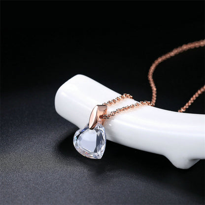 Crystal and 18K Rose Gold-Plated Heart Pendant Necklace, rose gold pendant necklace for women, front view