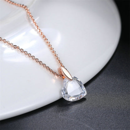 Crystal and 18K Rose Gold-Plated Heart Pendant Necklace, rose gold pendant necklace for women, detail close-up