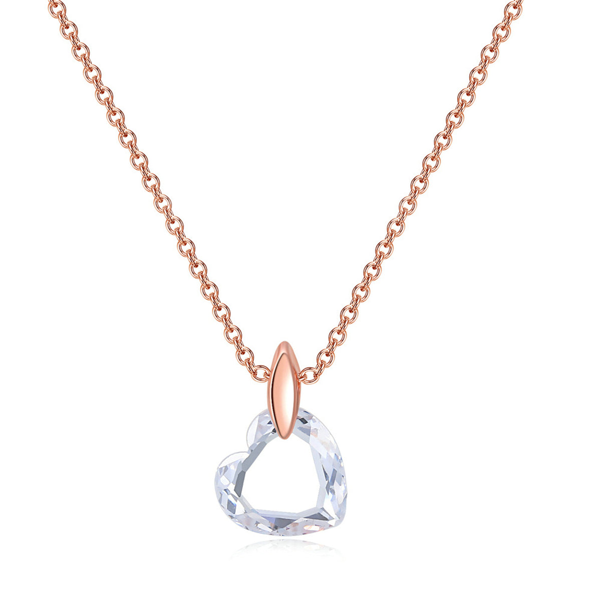 Crystal and 18K Rose Gold-Plated Heart Pendant Necklace, rose gold pendant necklace for women, side view