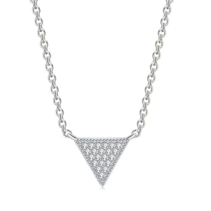 Cubic Zirconia and Silver-Plated Triangle Pendant Necklace, silver pendant necklace for women, botanical inspired, front view