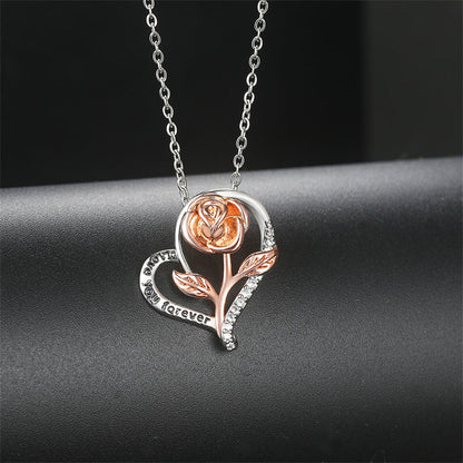 Cubic Zirconia and Two-Tone 'Love You Forever' Rose Pendant Necklace, pendant necklace for women, lifestyle look