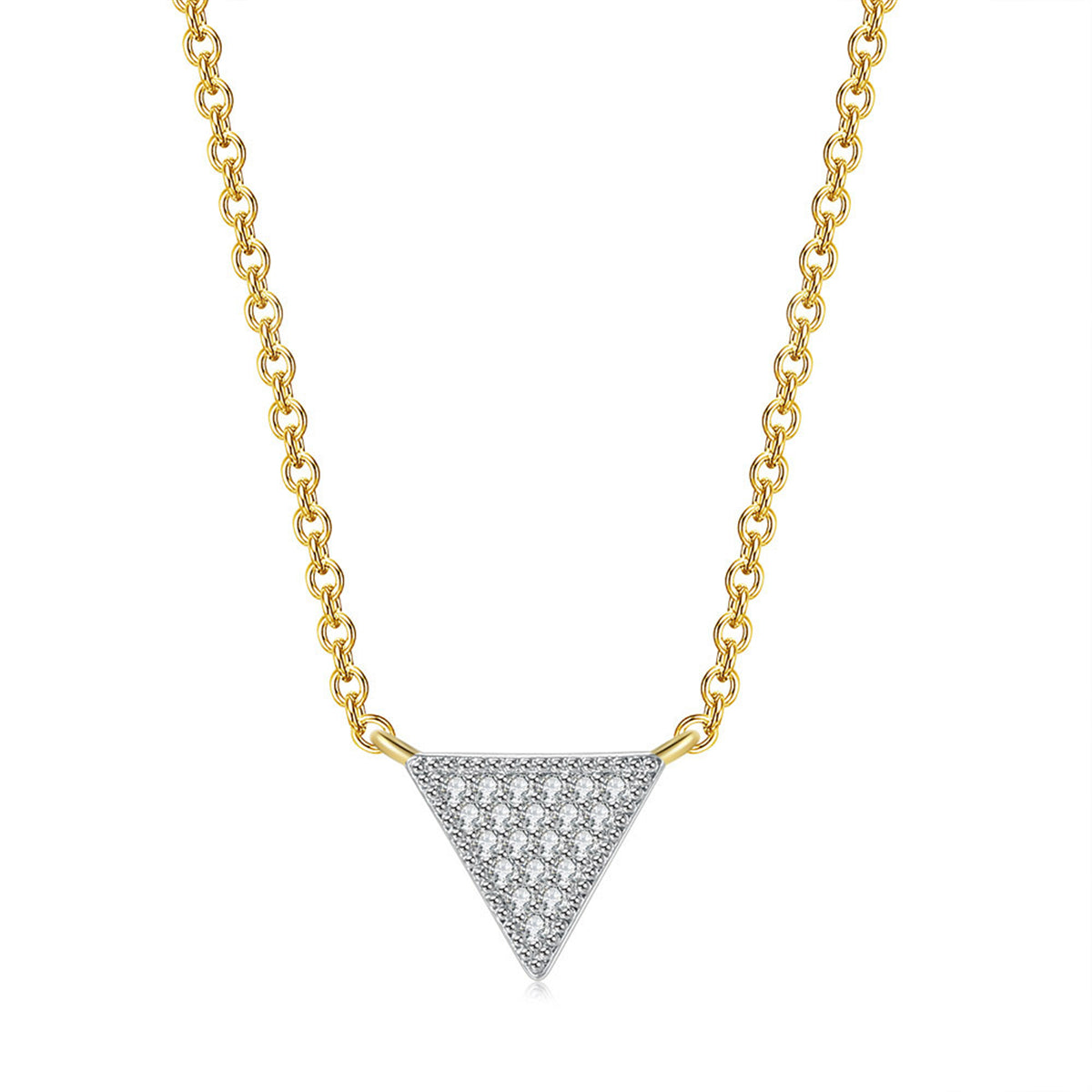 Cubic Zirconia and Two-Tone Triangle Pendant Necklace, pendant necklace for women, elegant gift for her, front view