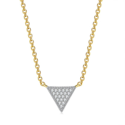 Cubic Zirconia and Two-Tone Triangle Pendant Necklace, pendant necklace for women, elegant gift for her, front view
