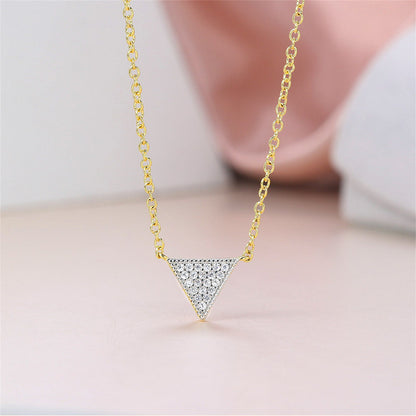 Cubic Zirconia and Two-Tone Triangle Pendant Necklace, pendant necklace for women, elegant gift for her, side view