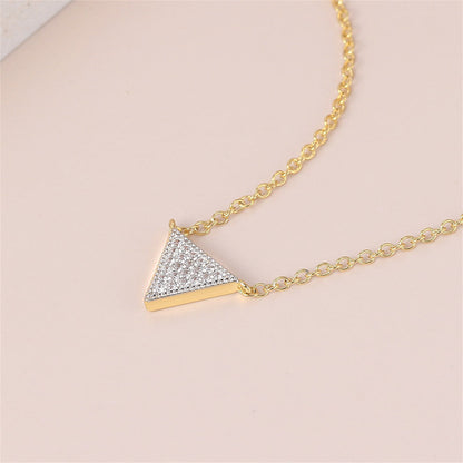 Cubic Zirconia and Two-Tone Triangle Pendant Necklace, pendant necklace for women, elegant gift for her, detail close-up