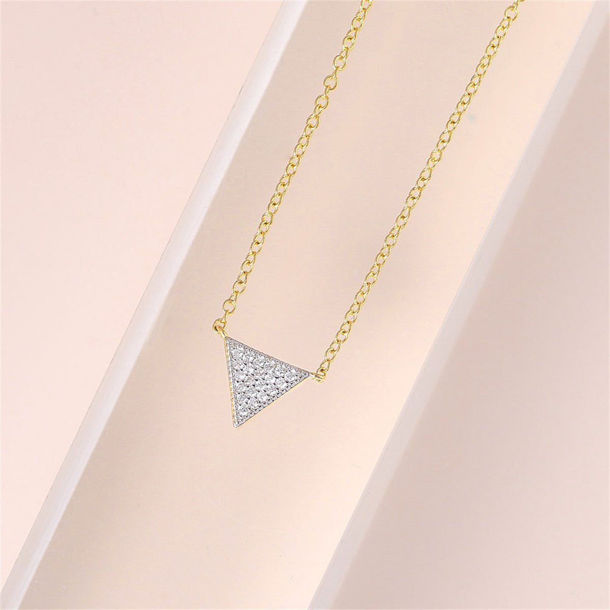 Cubic Zirconia and Two-Tone Triangle Pendant Necklace, pendant necklace for women, elegant gift for her, lifestyle look