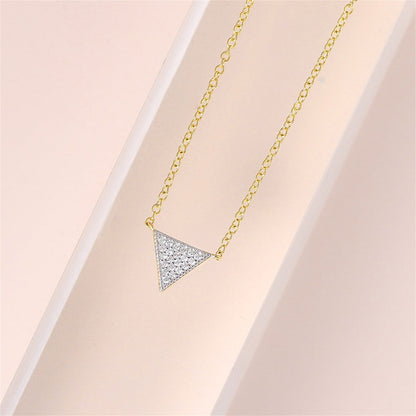 Cubic Zirconia and Two-Tone Triangle Pendant Necklace, pendant necklace for women, elegant gift for her, lifestyle look
