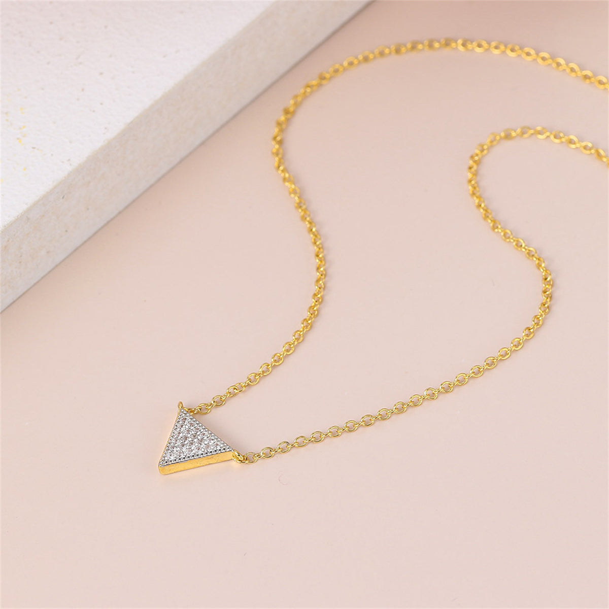 Cubic Zirconia and Two-Tone Triangle Pendant Necklace, pendant necklace for women, elegant gift for her, styled look