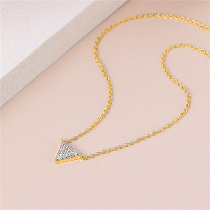 Cubic Zirconia and Two-Tone Triangle Pendant Necklace, pendant necklace for women, elegant gift for her, styled look