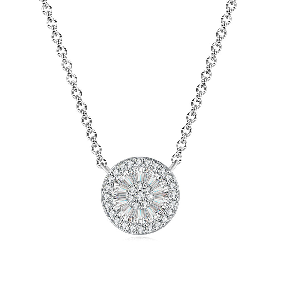 Crystal and Cubic Zirconia Round Pendant Necklace, pendant necklace for women, dainty minimalist design, front view
