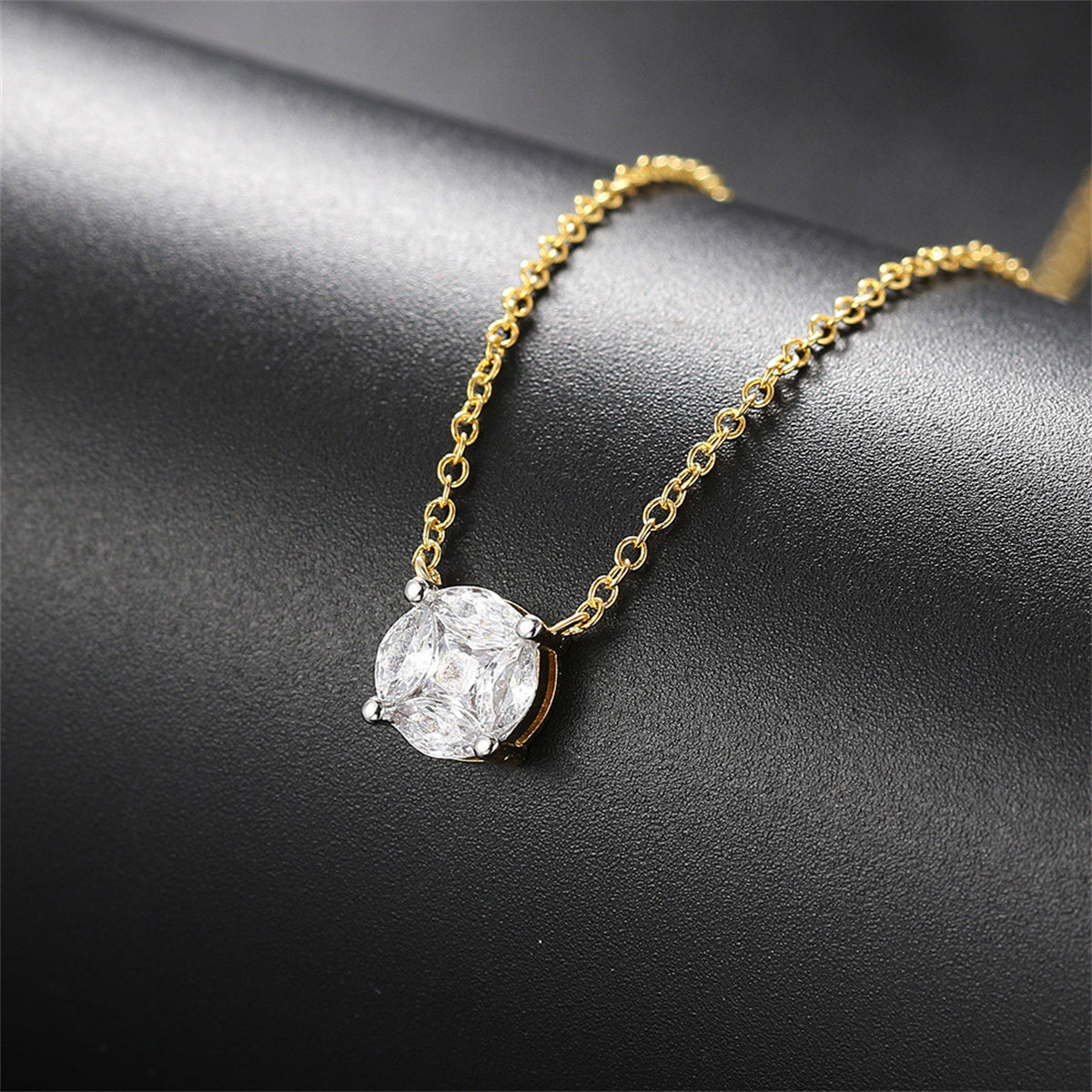 Marquise Crystal & Two-Tone Round Pendant Necklace
